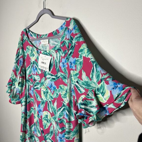 Pappagallo Dress Womens 1X Pink Tropical Resort Style Ruffle Sleeves Vacation - Picture 11 of 14